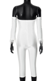 White Sexy Solid Color Feathers Off Shoulder Skinny Jumpsuits