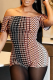 Coffee Sexy Print Patchwork Off Shoulder Skinny Rompers