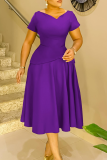 Green Elegant Solid Color Patchwork V Neck Long Dresses