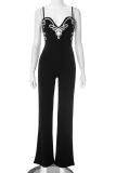 Black Sexy Stripe Patchwork Strapless Regular Jumpsuits