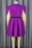 Purple Boho Solid Color With Belt Beaded Square Neck Long Plus Size Dresses