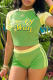 Green Casual Letters Patchwork O Neck Short Sleeve Two Pieces