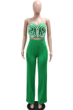 Green Sexy Stripe Patchwork Strapless Sleeveless Two Pieces