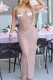Pink Sexy Solid Color See-Through Bow Decor Strapless Long Dresses