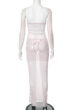 Pink Sexy Solid Color See-Through Bow Decor Strapless Long Dresses