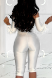 White Sexy Solid Color Feathers Off Shoulder Skinny Jumpsuits