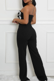 Black Sexy Stripe Patchwork Strapless Regular Jumpsuits