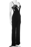Black Sexy Stripe Patchwork Strapless Regular Jumpsuits
