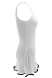 Pink Sexy Solid Color Contrast Spaghetti Strap Irregular Dresses