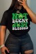 Black Casual Letter Print Shamrock Basic O Neck T-Shirts