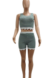 Pink Casual Stripe Patchwork O Neck Sleeveless Two Pieces