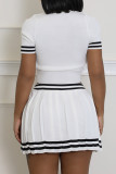 Brown Casual Stripe Buttons Patchwork Turndown Collar Short Sleeve Two Pieces