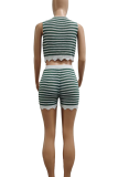 Pink Casual Stripe Patchwork O Neck Sleeveless Two Pieces