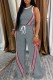 Grey Casual Sportswear Daily Striped Print Patchwork O Neck Sleeveless Two Pieces