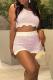 Pink Casual Stripe Patchwork O Neck Sleeveless Two Pieces