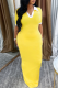 Yellow Casual Patchwork Contrast Turndown Collar Long Dresses