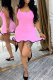 Pink Sexy Solid Color Contrast Spaghetti Strap Irregular Dresses