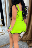 Pink Sexy Solid Color Contrast Spaghetti Strap Irregular Dresses