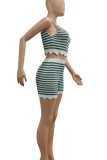 Pink Casual Stripe Patchwork O Neck Sleeveless Two Pieces