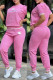 Pink Casual Letters Embroidered O Neck Short Sleeve Two Pieces