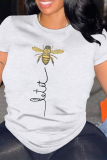 Pink Casual Animal Print Letters O Neck Tops