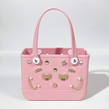 Pink Casual Solid Color Metal Accessories Trim Bags