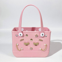 Pink Casual Solid Color Metal Accessories Trim Bags