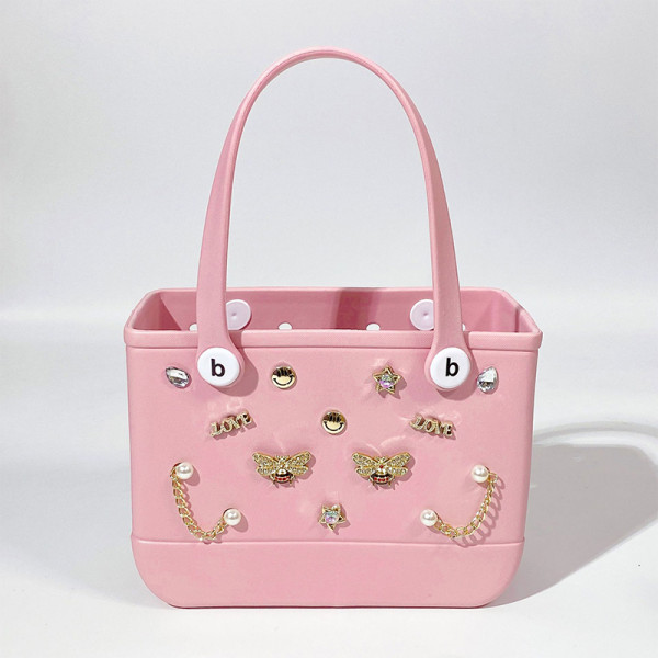 Pink Casual Solid Color Metal Accessories Trim Bags