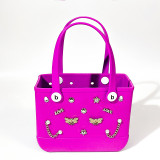 Pink Casual Solid Color Metal Accessories Trim Bags