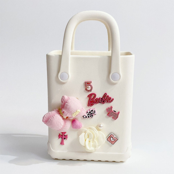 White Daily Flowers Patchwork Metal Accessories Trim Bags