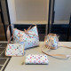 White Casual Letters Gradient Patchwork Zipper Bags