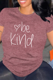 Pink Letter Print O Neck Tops