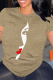 Khaki Casual portrait  Print O Neck Tops