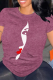 Burgundy Casual portrait  Print O Neck Tops