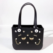 Black Casual Solid Color Metal Accessories Trim Bags