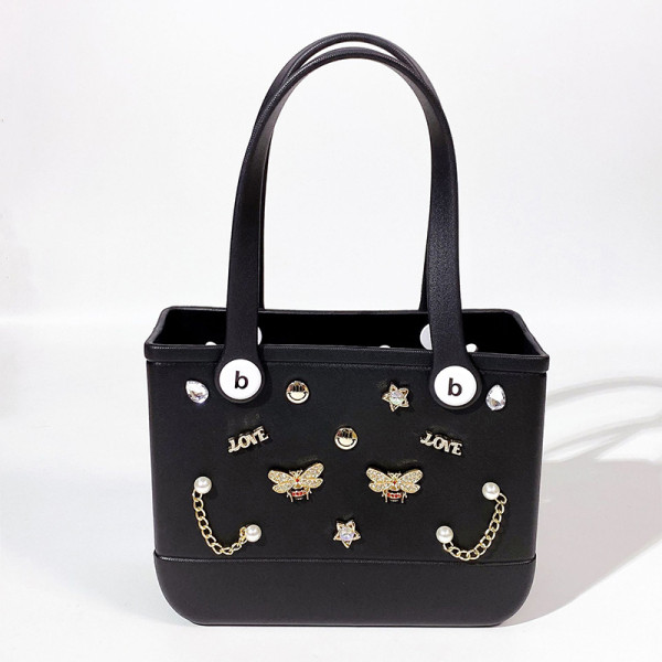Black Casual Solid Color Metal Accessories Trim Bags