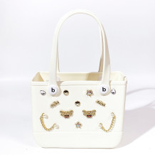 White Casual Solid Color Metal Accessories Trim Bags
