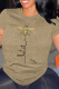 Khaki Casual Animal Print Letters O Neck Tops