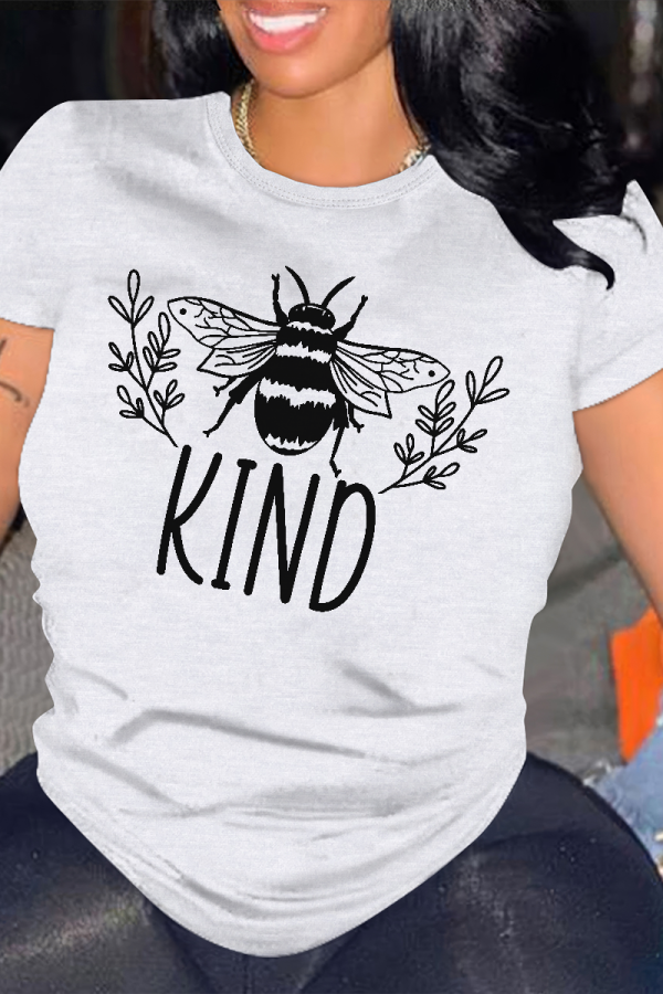 White Casual Animal Print Letters O Neck Tops