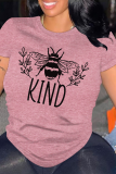 Pink Casual Animal Print Letters O Neck Tops