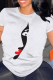 White Casual portrait  Print O Neck Tops