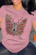 Pink Casual Skull Butterfly Print O Neck Tops