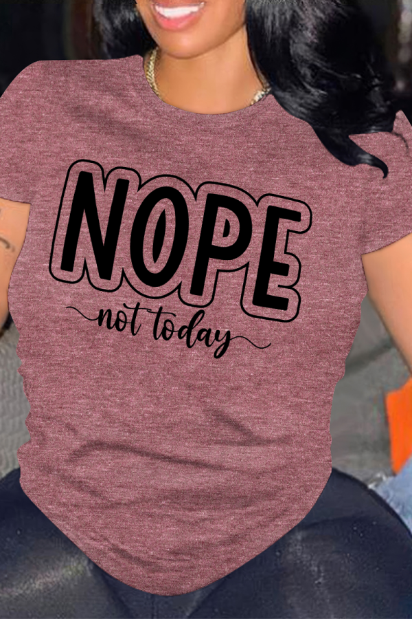 Purplish Red Casual Letter Print O Neck Tops