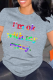 Grey Casual Letter Print Gradient O Neck Tops