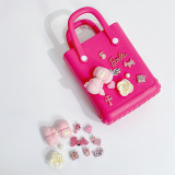 Pink Daily Flowers Patchwork Metal Accessories Trim Bags