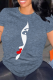 Blue Casual portrait  Print O Neck Tops