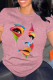 Pink Casual portrait  Print  O Neck Tops