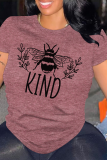 Pink Casual Animal Print Letters O Neck Tops