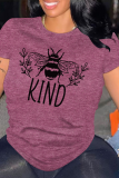 Pink Casual Animal Print Letters O Neck Tops