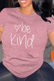 Pink Letter Print O Neck Tops